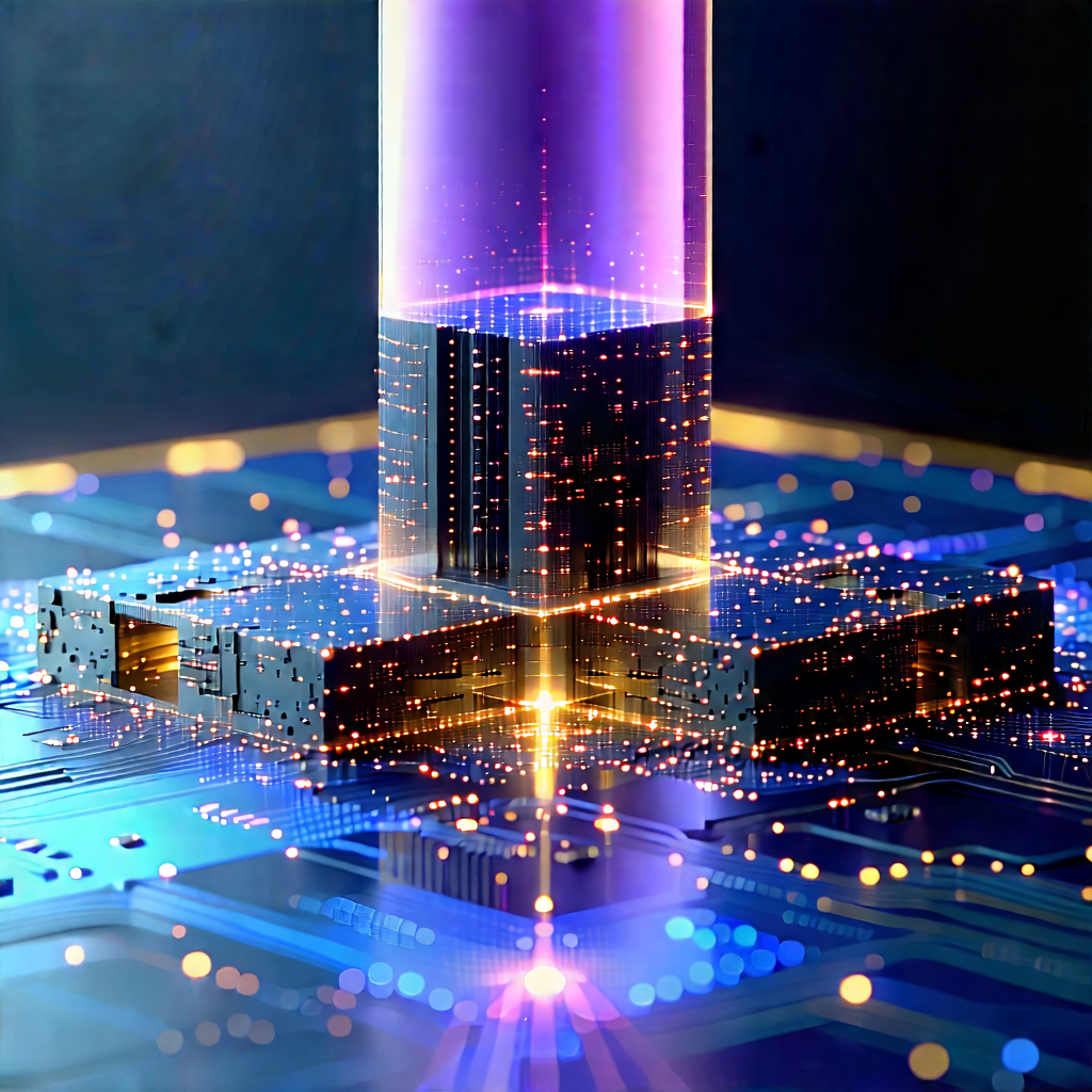 Quantum Computer With Laser Scanning With Blue Purple