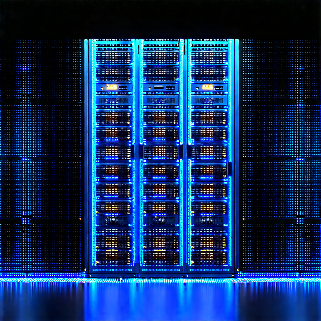Server rack with (digital:1.13) particles