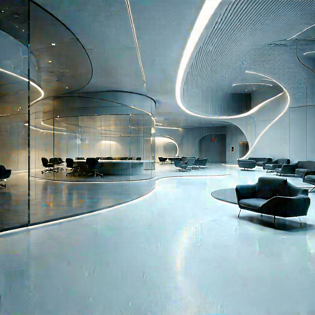 Futuristic Tech Startup Office With Large, Modern