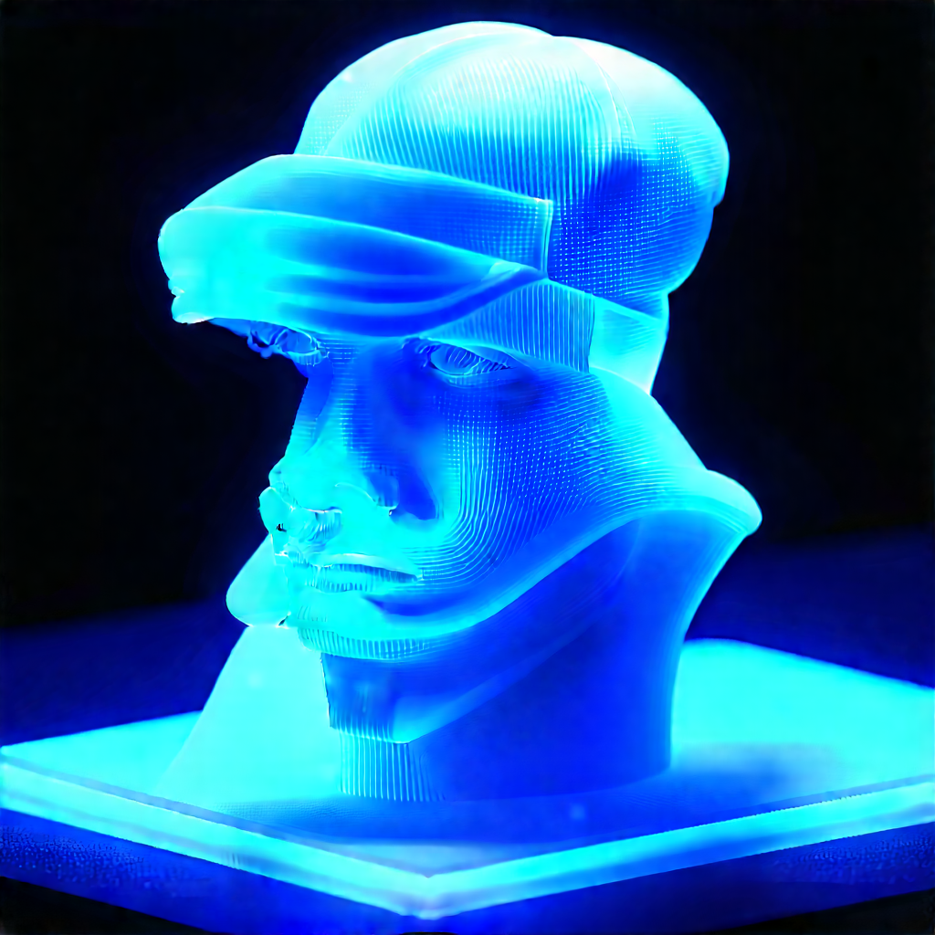 3d printer with blue light glow