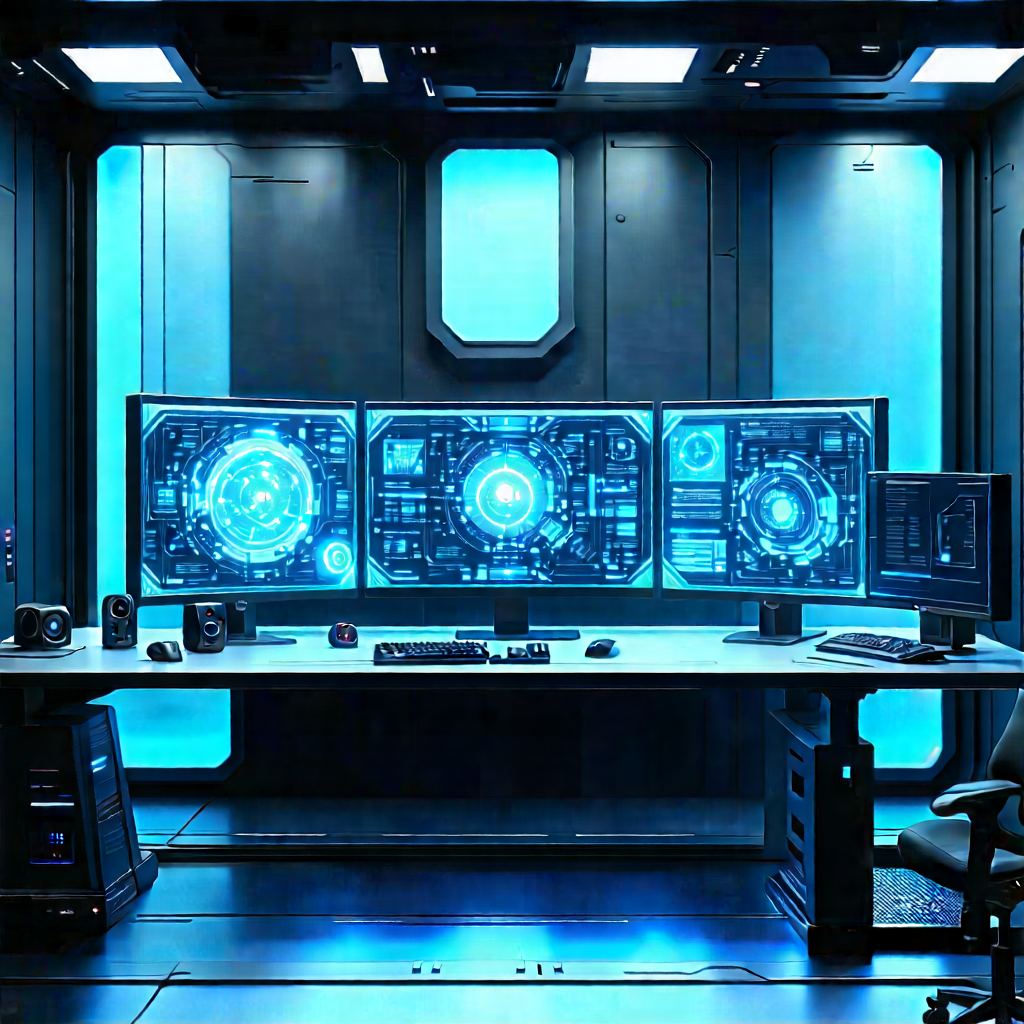 (futuristic:1.2) (digital:1.16) Workspace With Image, There