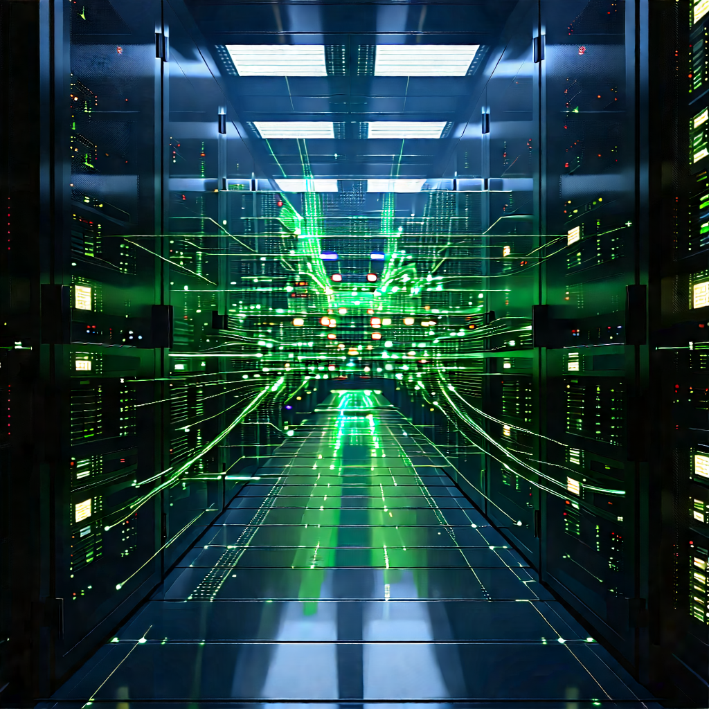 Server Rack With Data Streams With Image, There
