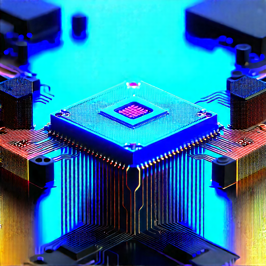 Microchip with blue light glow