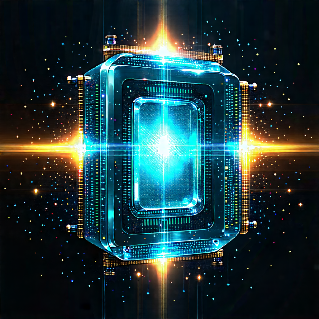 Quantum Computer With Digital Particles With Blue Bright