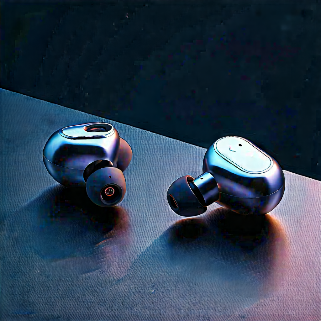 Wireless Earbuds With User Interface With Earphones Sitting