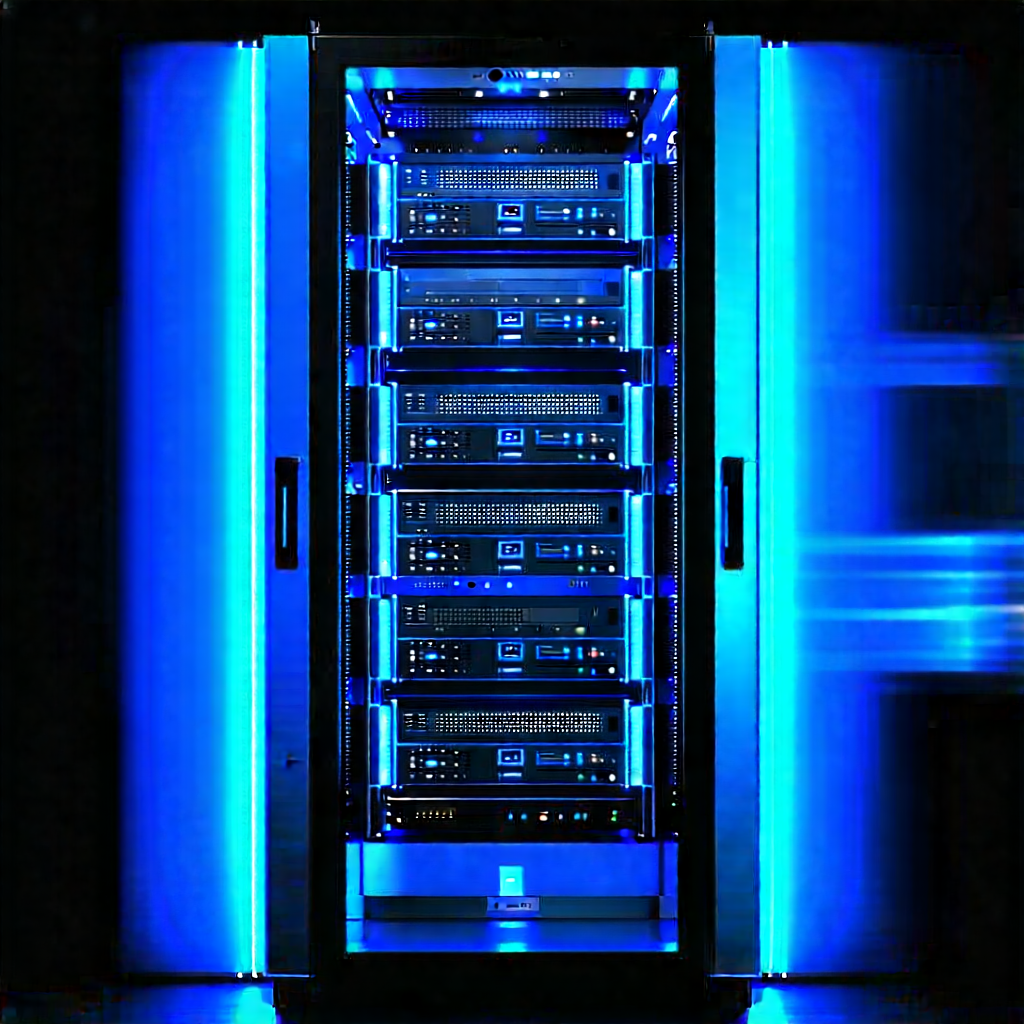 Server rack with blue light (glow:1.18)
