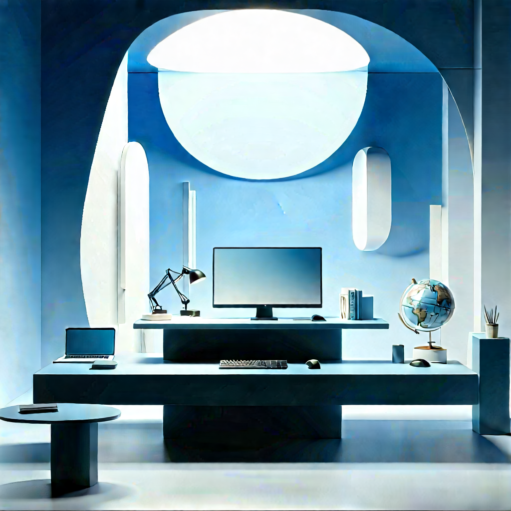 Futuristic Tech Startup Office With Modern, Blue-themed