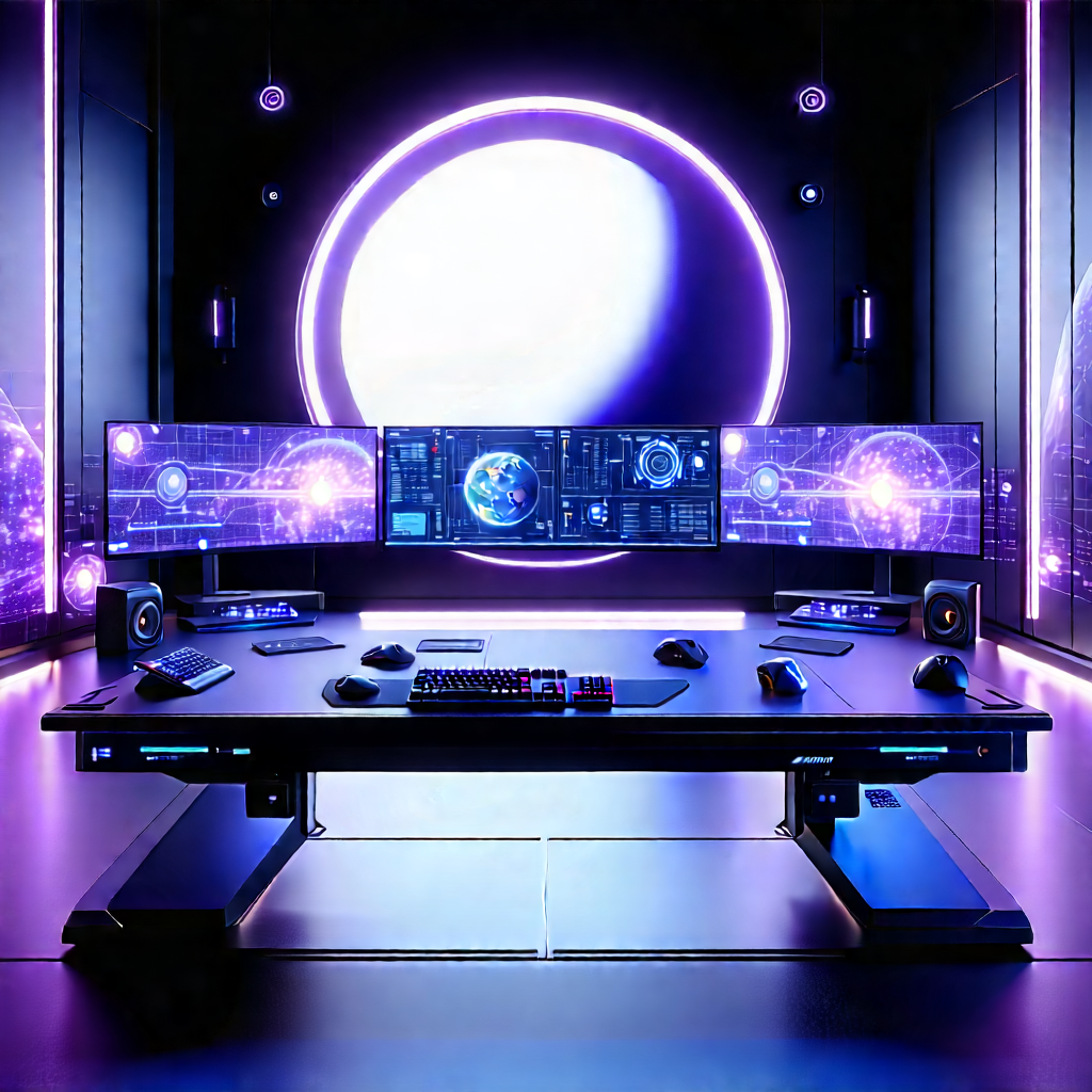 Futuristic Digital Workspace With Image, There
