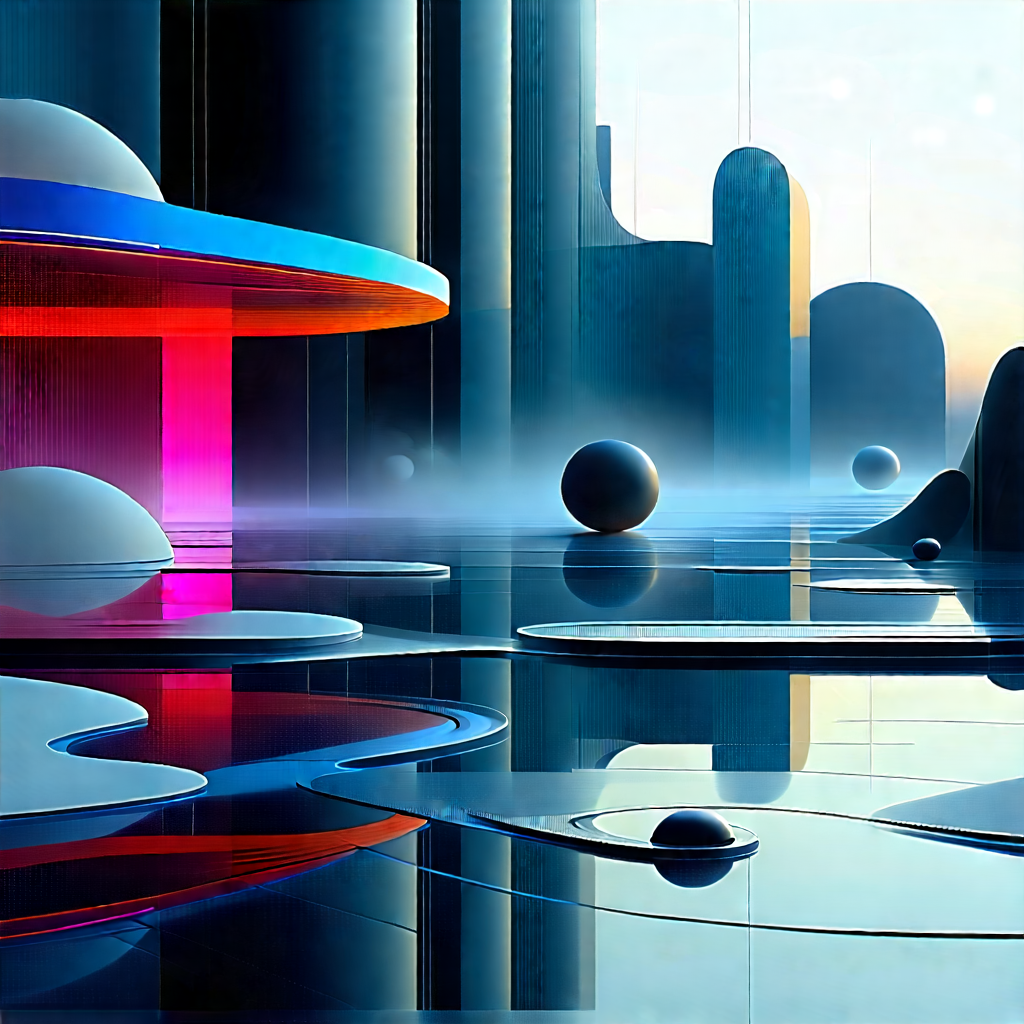 Futuristic (digital:1.29) Workspace With Futuristic Scene,