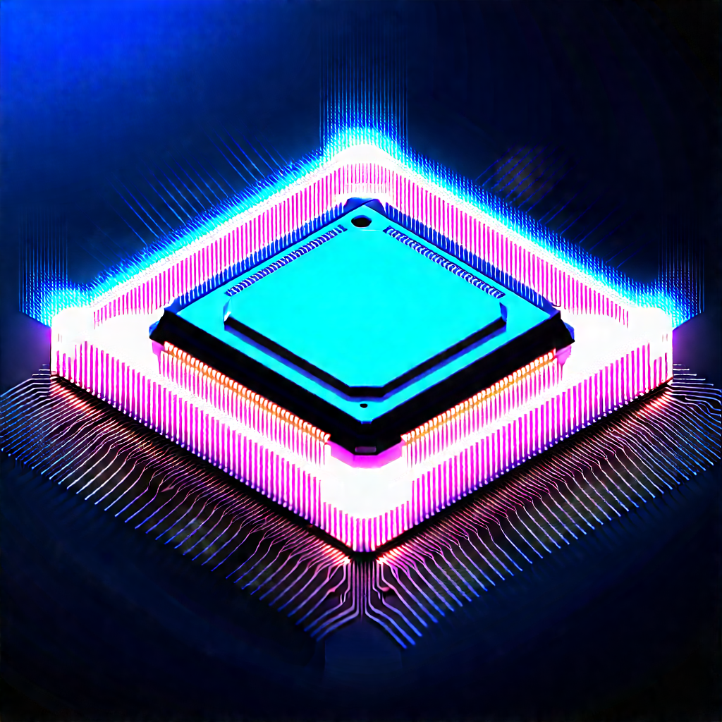 Microchip With Neon Accents With Blue Square