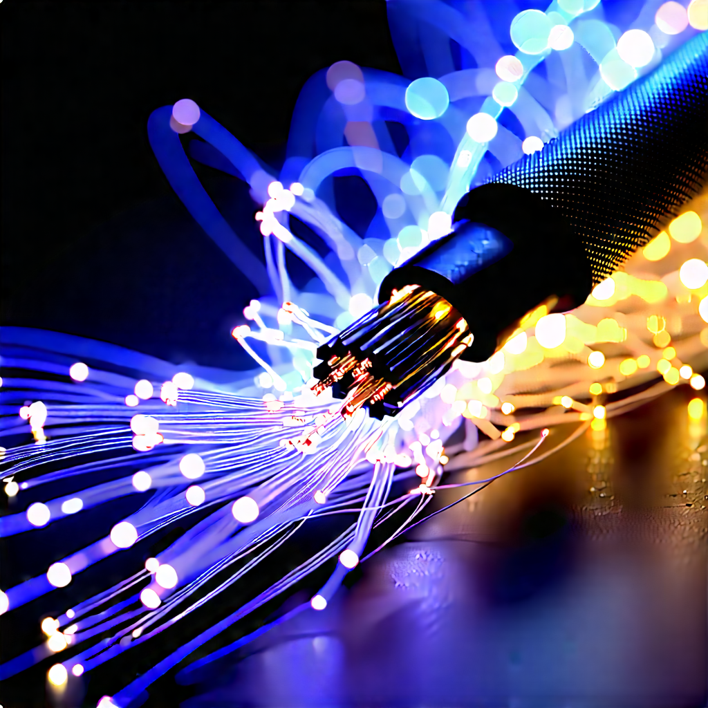 Close-up Of Fiber Optic Cables With Close-up Blue