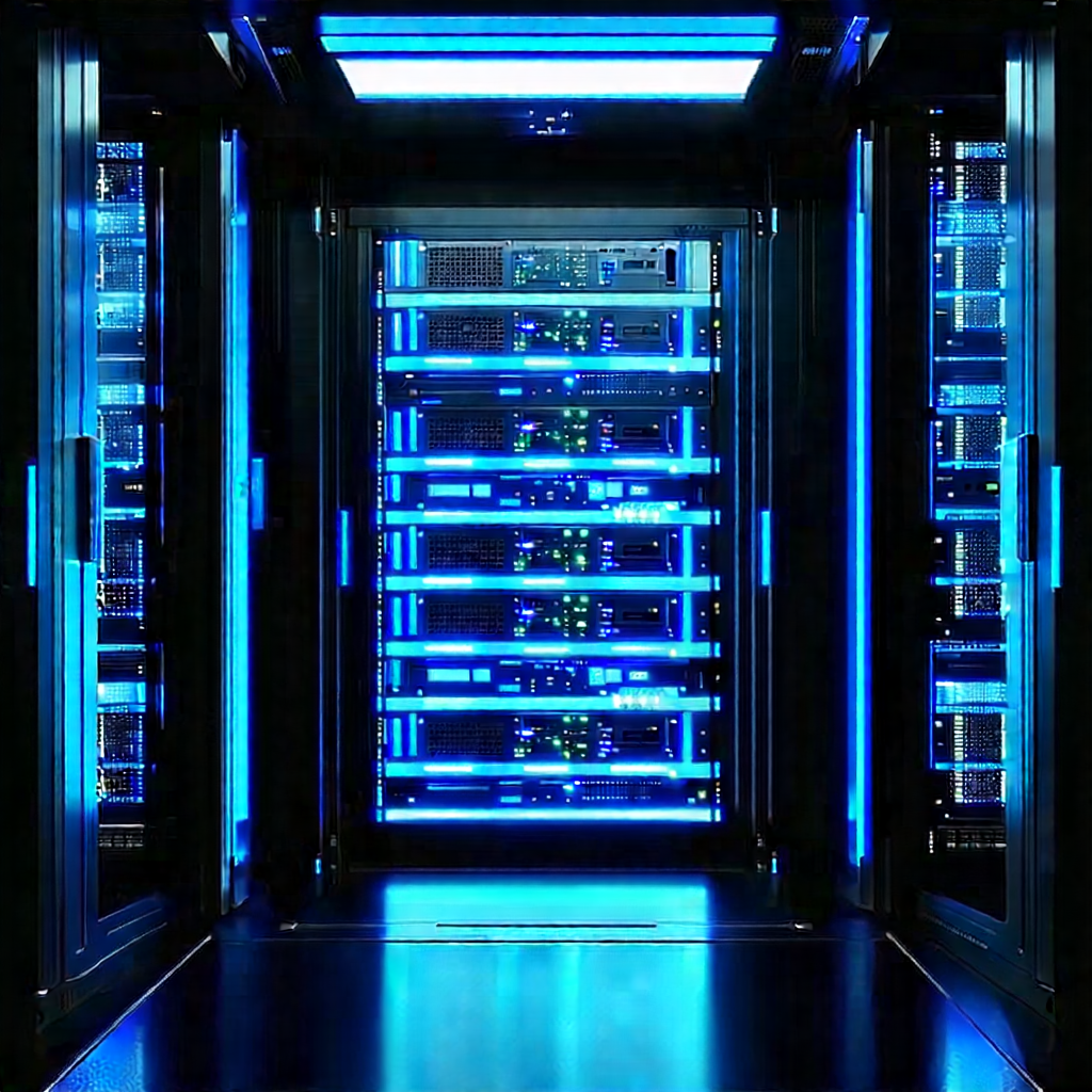 Server rack with blue light (glow:1.13)