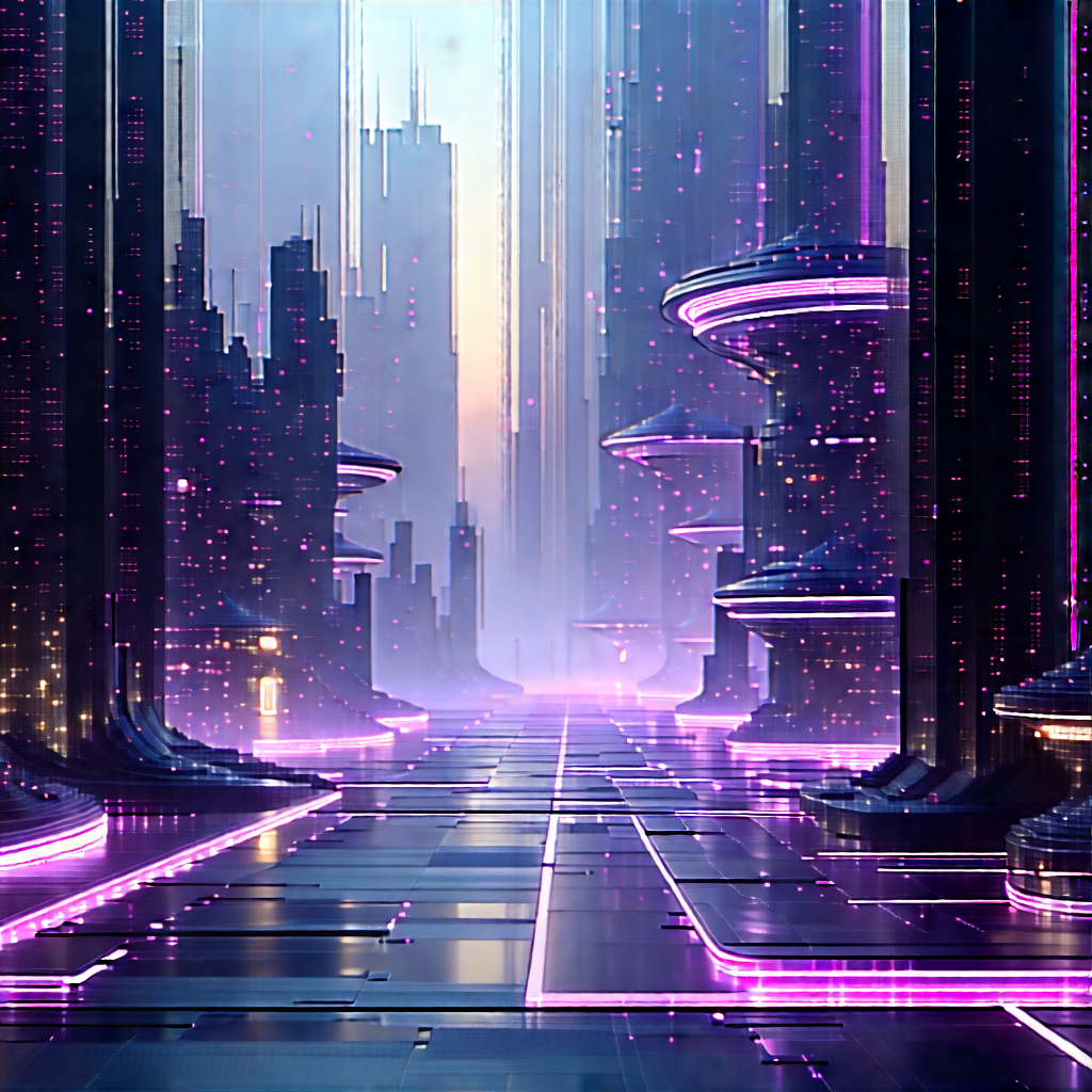 Futuristic Innovation Hub With Futuristic Cityscape,