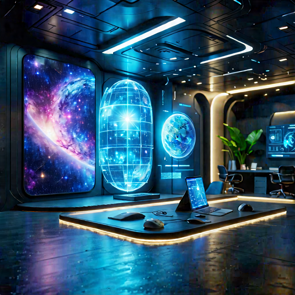 (futuristic:1.45) Tech Startup Office With Futuristic Room,