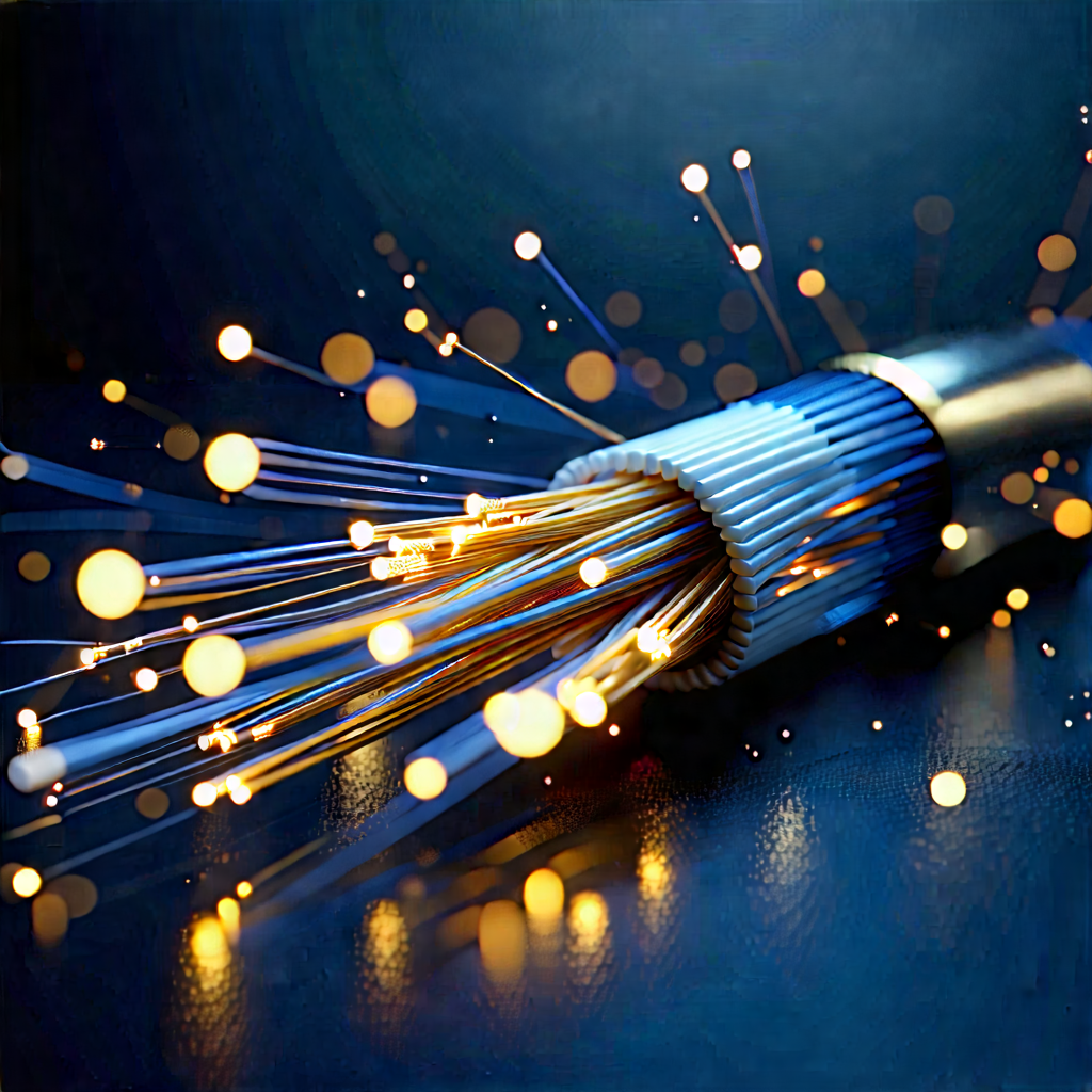 Close-up Of Fiber Optic Cables With Close-up Blue