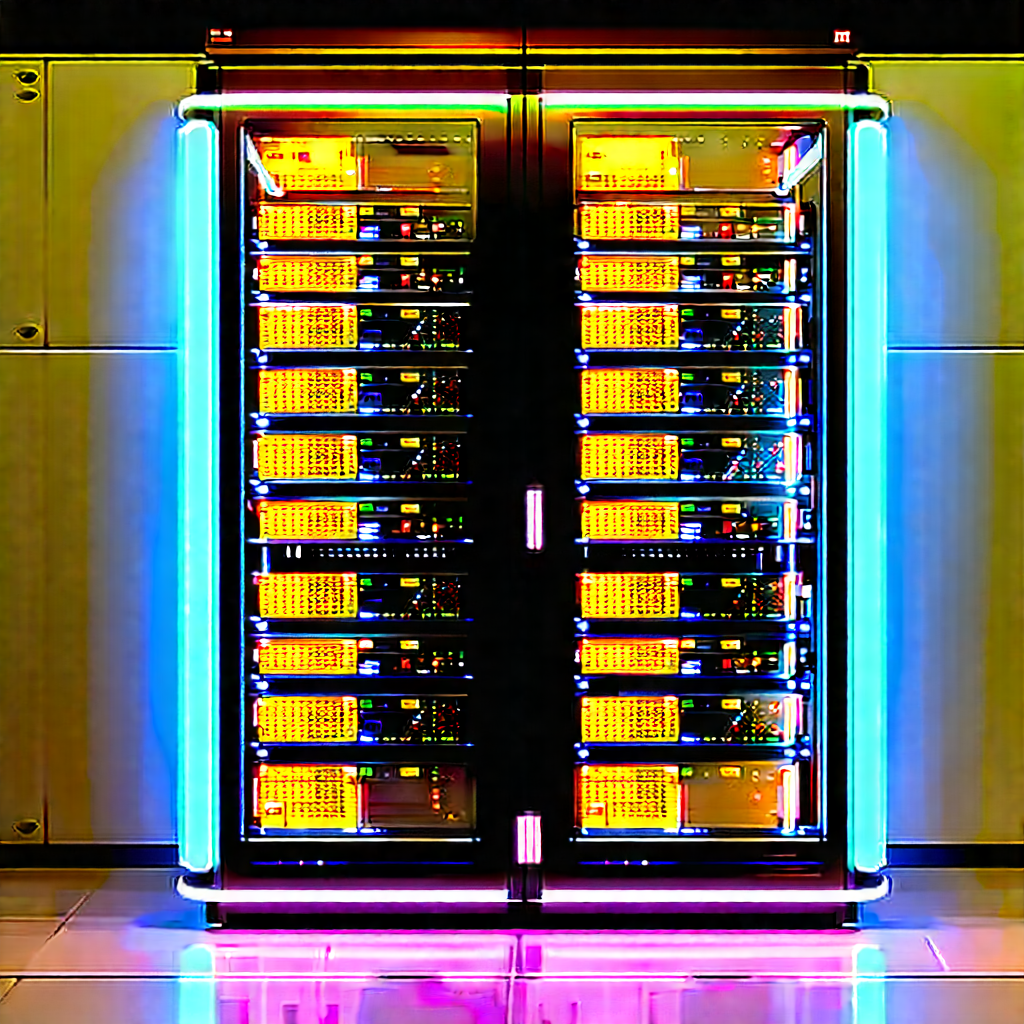 Server Rack With Neon Accents With Large, Colorful