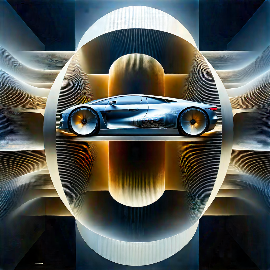 Automotive Technology In Manufacturing Facility With Futuristic Car,