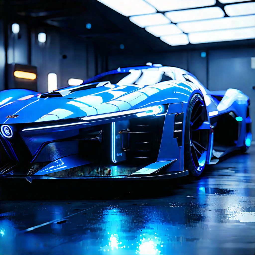 Automotive Technology In (design:1.44) Studio With Blue Futuristic