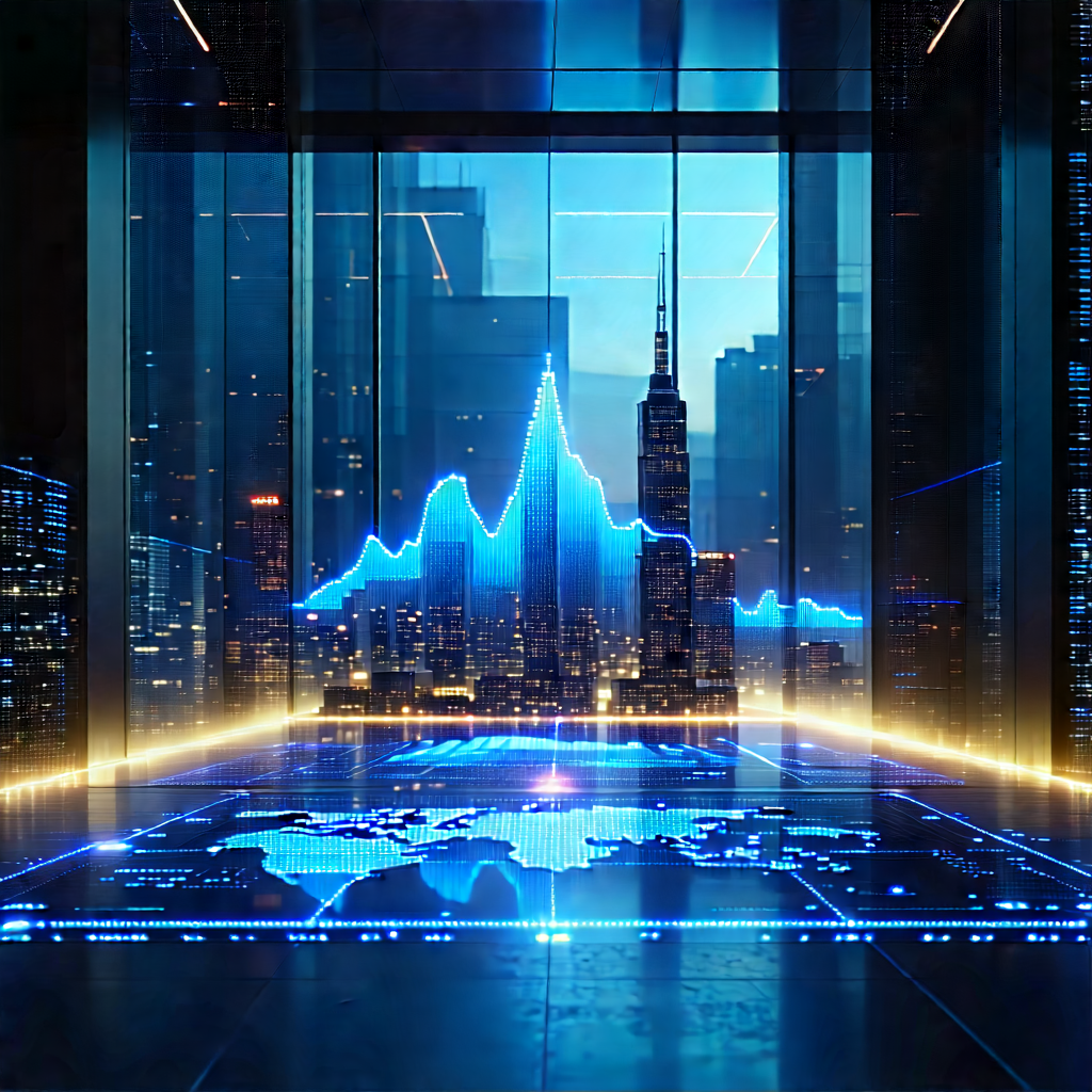 Financial Technology In Research Center With Futuristic Cityscape