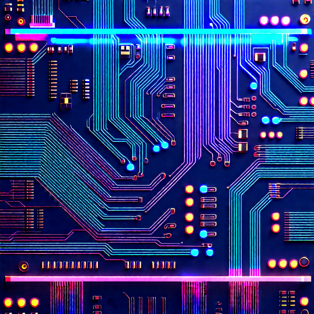 Circuit board with neon accents