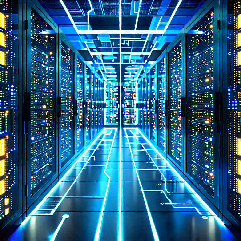 Server Rack With Data Streams With Image, There