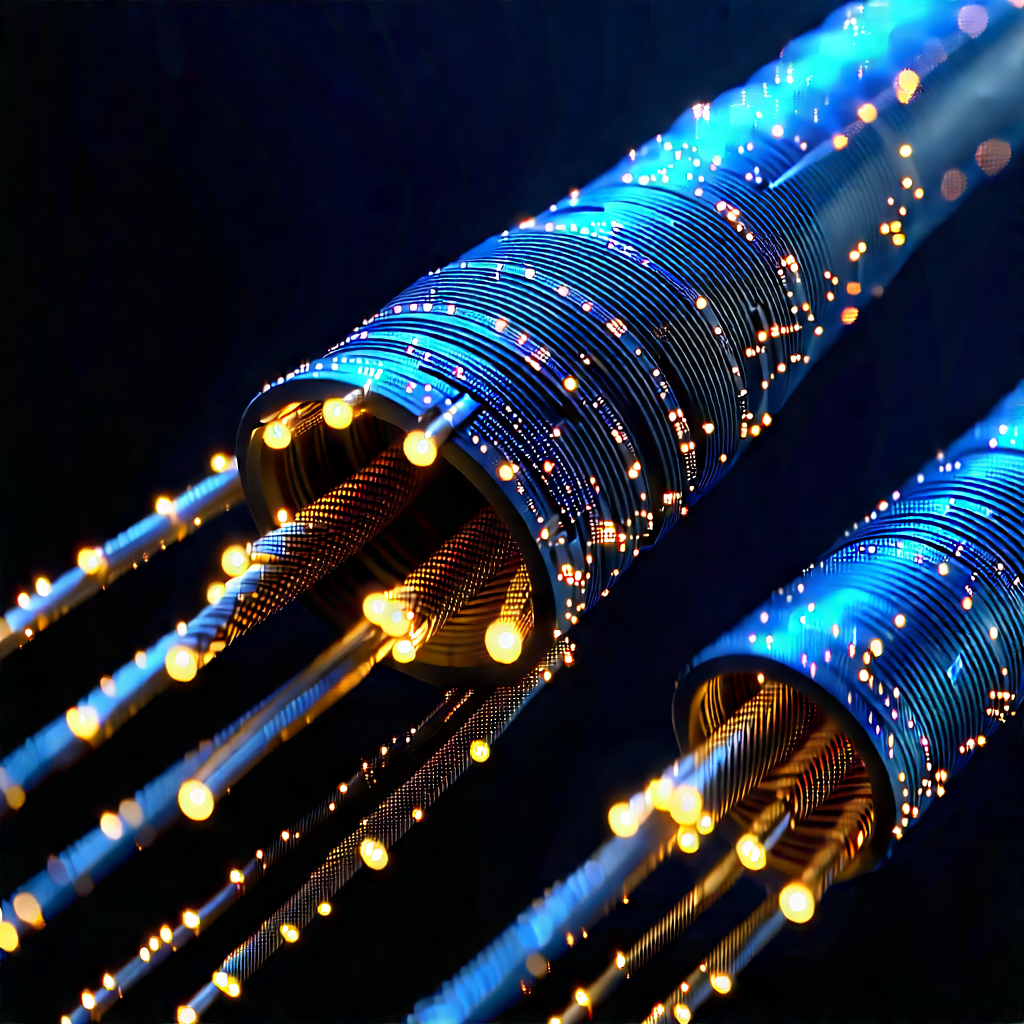 Close-up Of Fiber Optic Cables With Close-up Blue