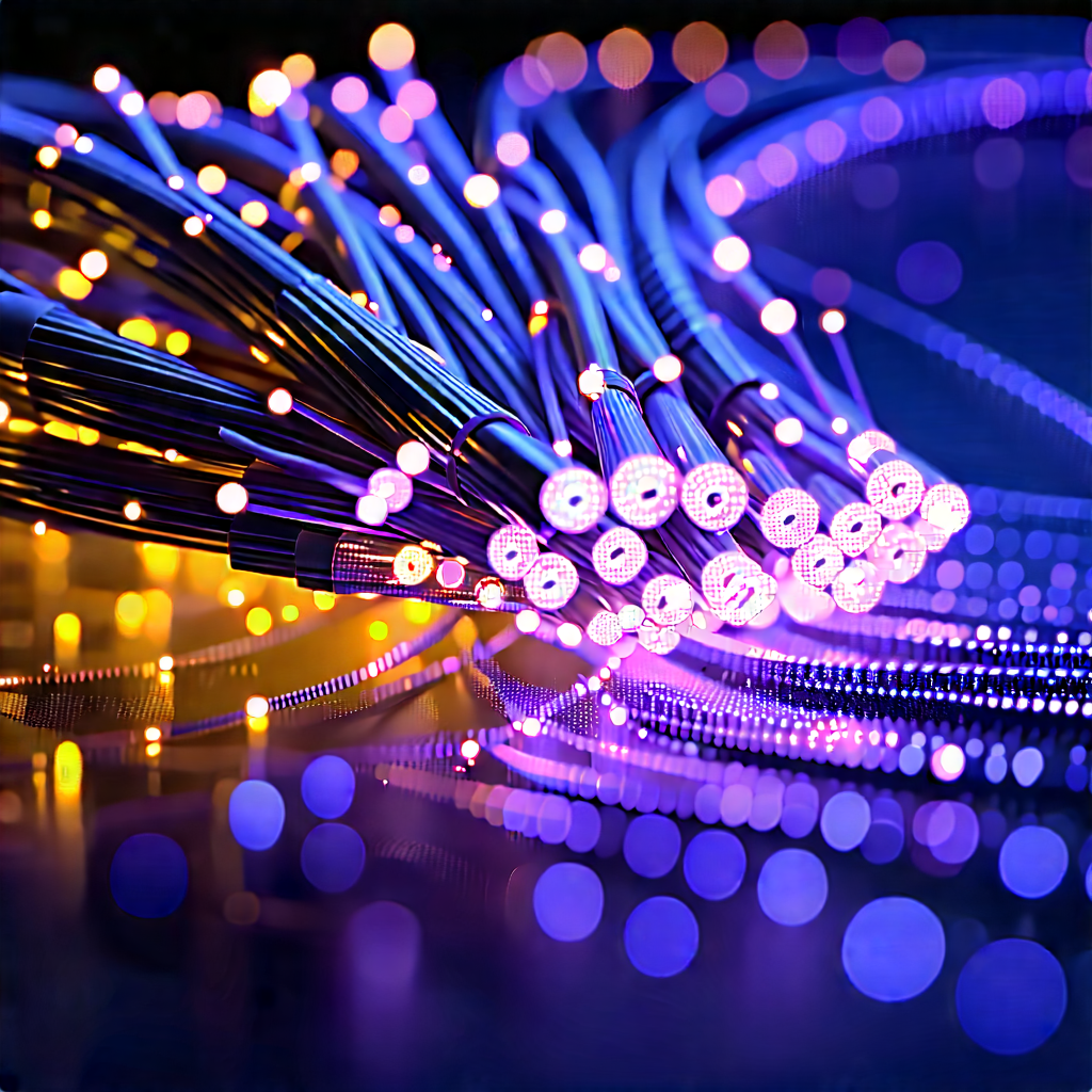 Close-up Of Fiber Optic Cables With Close-up Purple