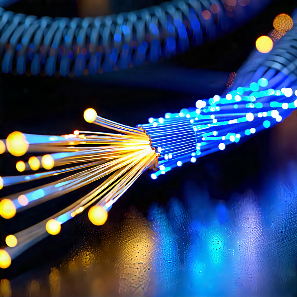 Close-up Of Fiber Optic Cables With Close-up Blue