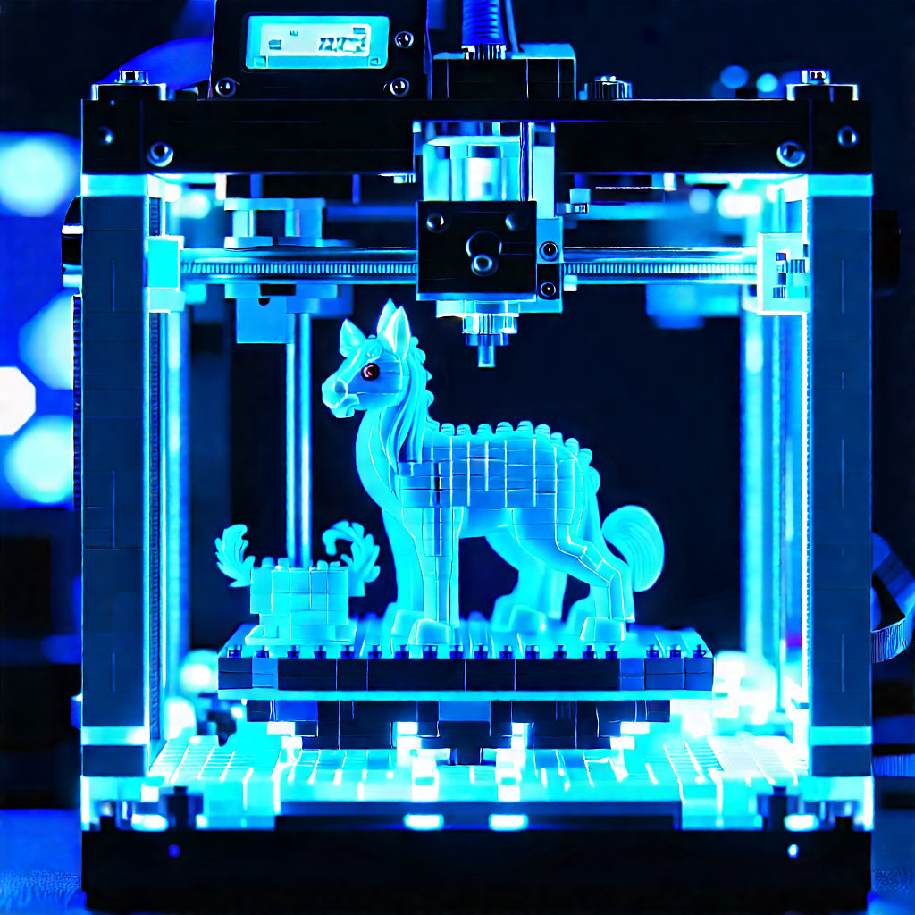 3d Printer With Blue Light Glow With Printer Creating