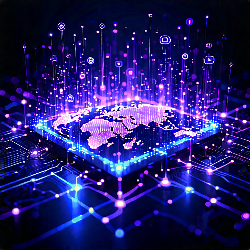 Blockchain Network Visualization With Purple Blue