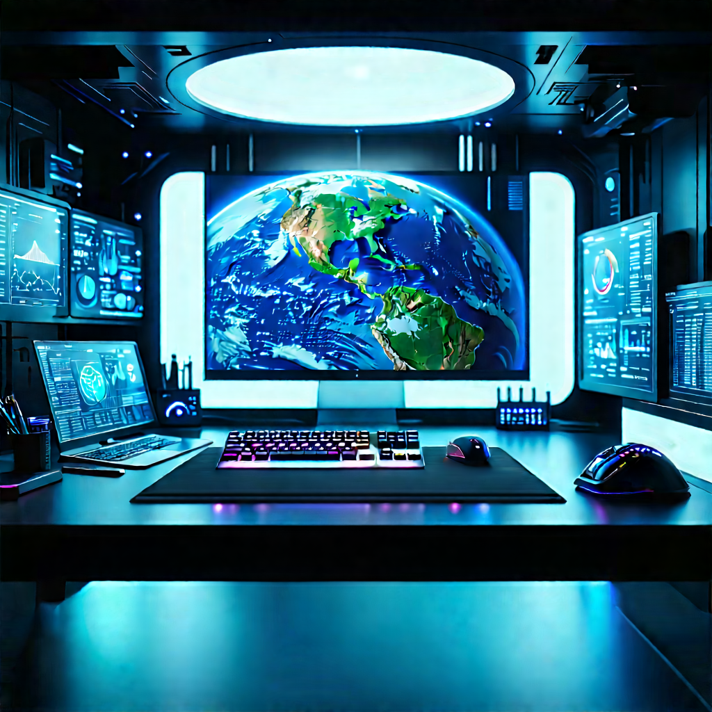 Futuristic (digital:1.31) Workspace With Computer Desk