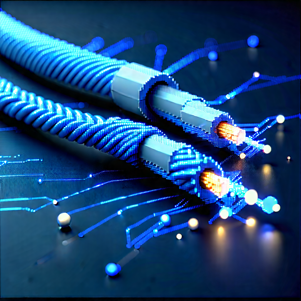 Close-up Of Fiber Optic Cables With Close-up Blue