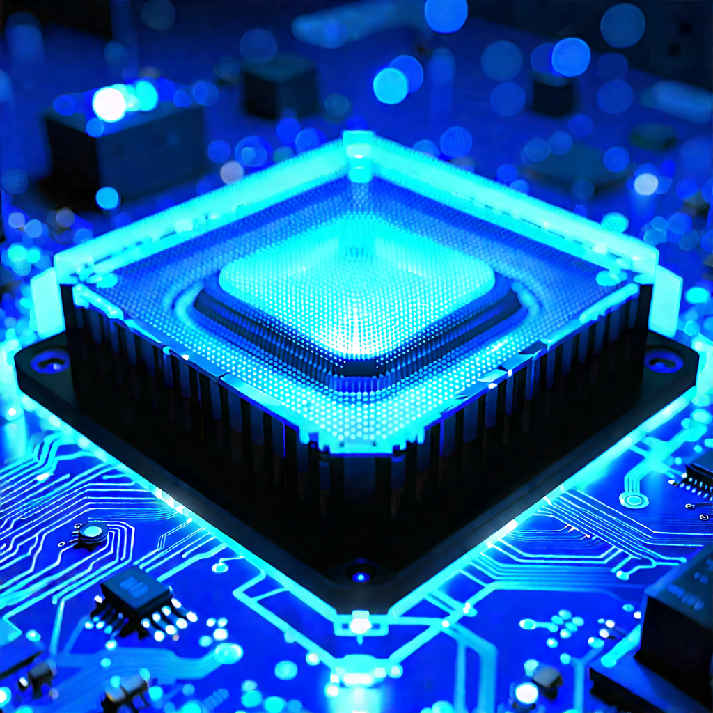 Quantum computer with blue light (glow:1.4)