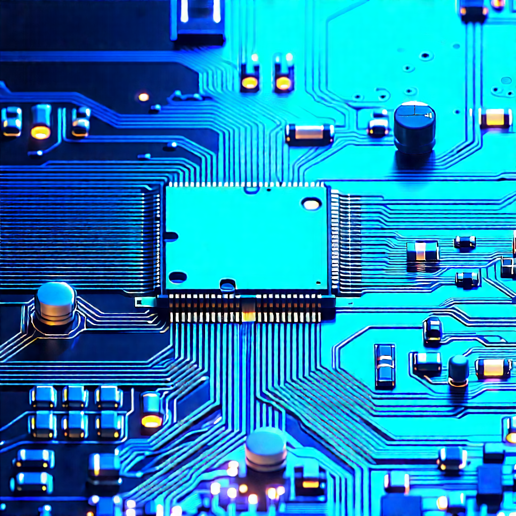 Circuit board with blue light (glow:1.11)