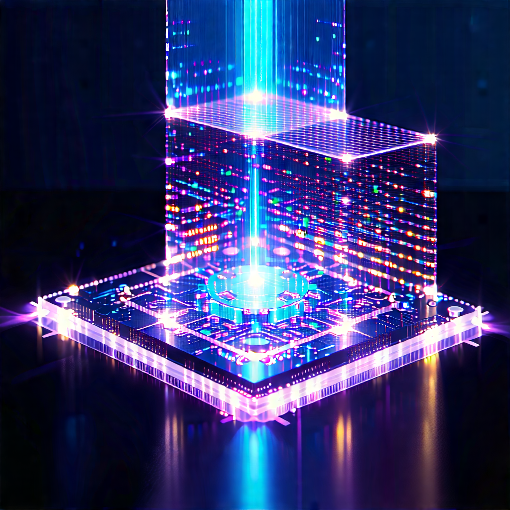 Quantum Computer With Holographic Projection With Blue Purple
