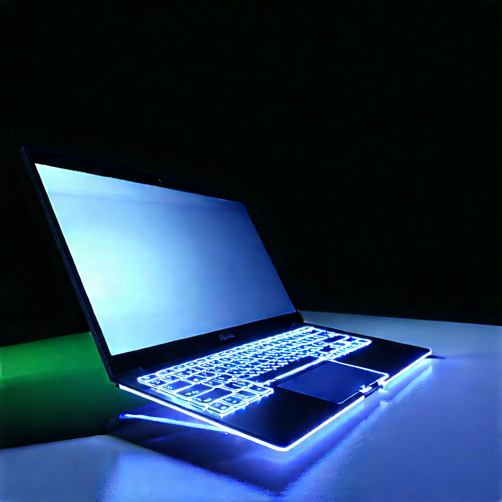 Laptop With Glowing Screen With Black Laptop