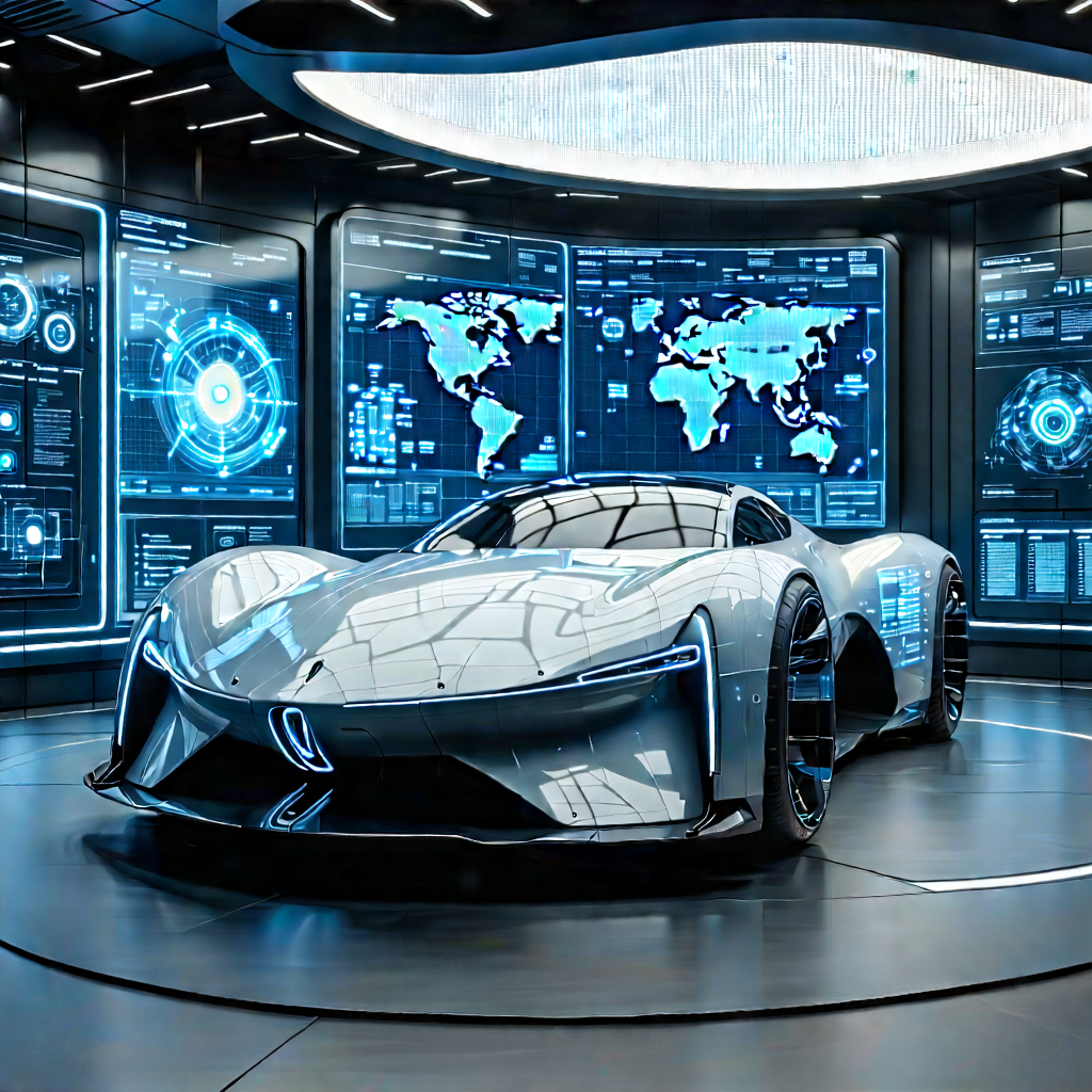 Automotive Technology In Research Center With Futuristic Showroom
