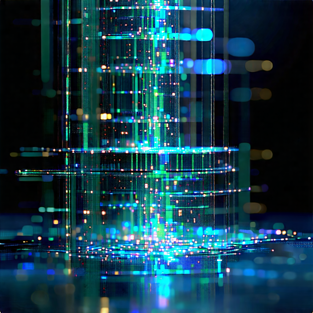 Quantum Computer With Data Streams With Close-up Blue