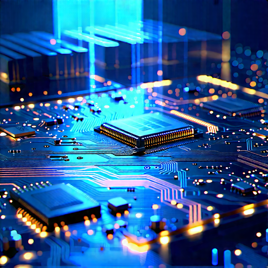 Circuit Board With Holographic Projection With Close-up Computer