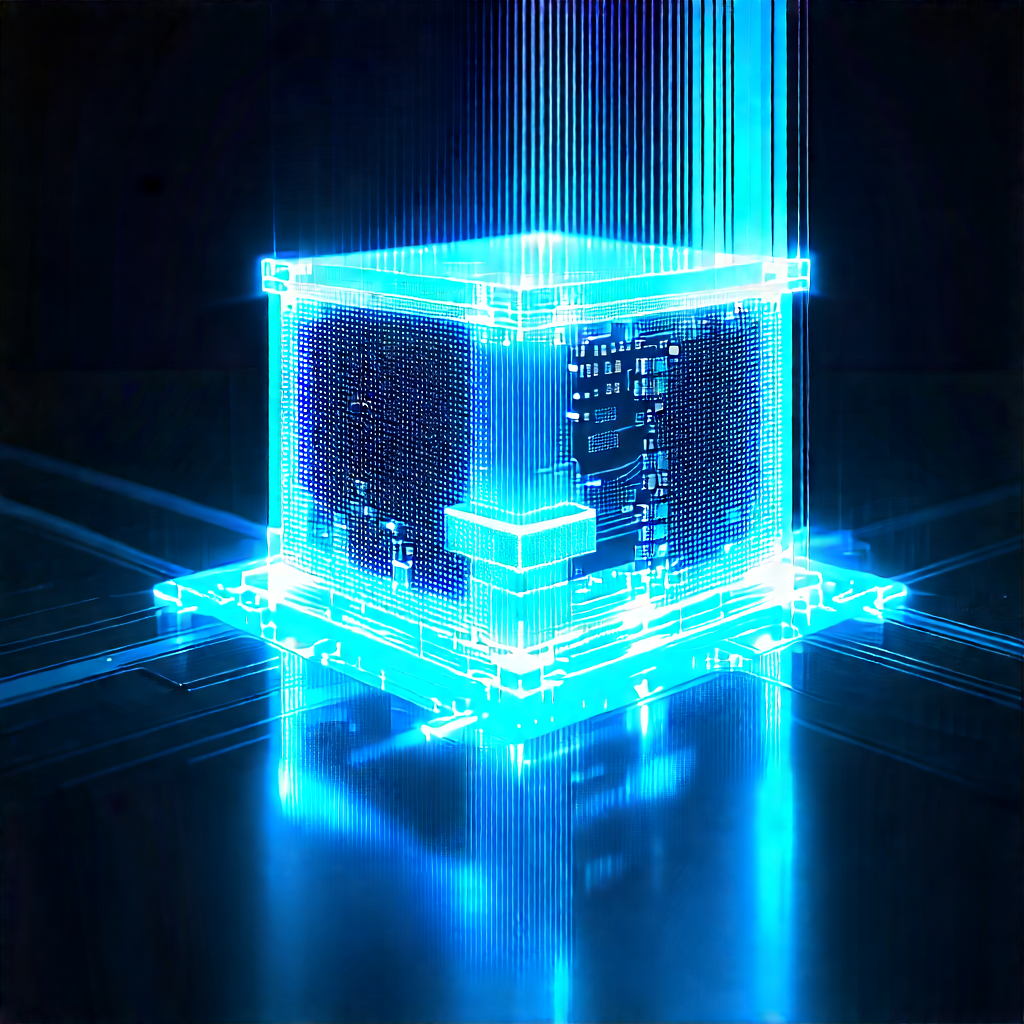 Quantum Computer With Blue Light (glow:1.43) With Blue Square