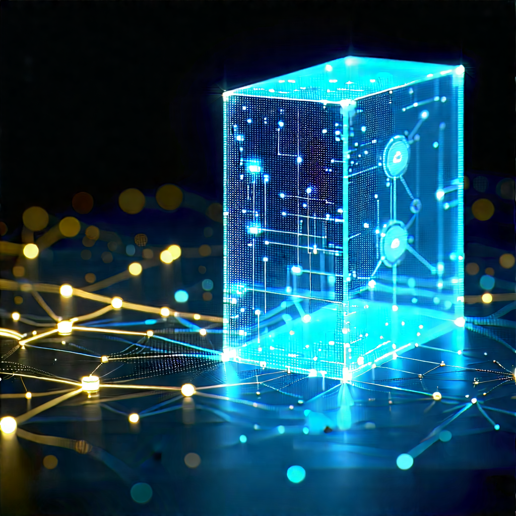 Blockchain Network Visualization With Blue, Glowing