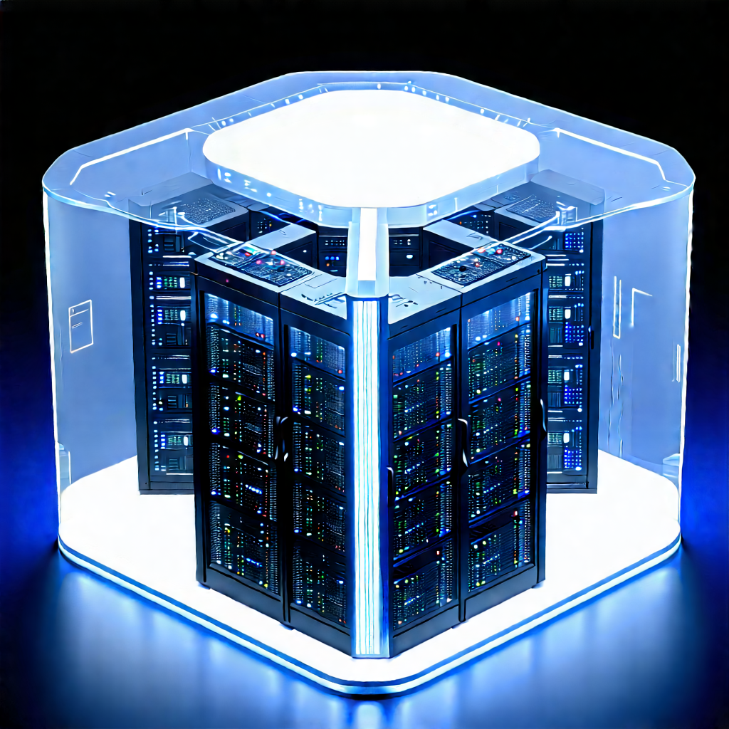 Futuristic Server Room With Large, Blue,