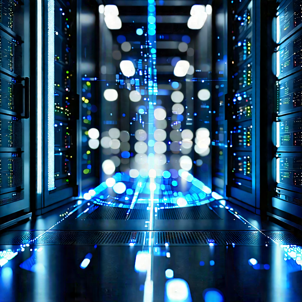 Server Rack With Holographic Projection With Image, There
