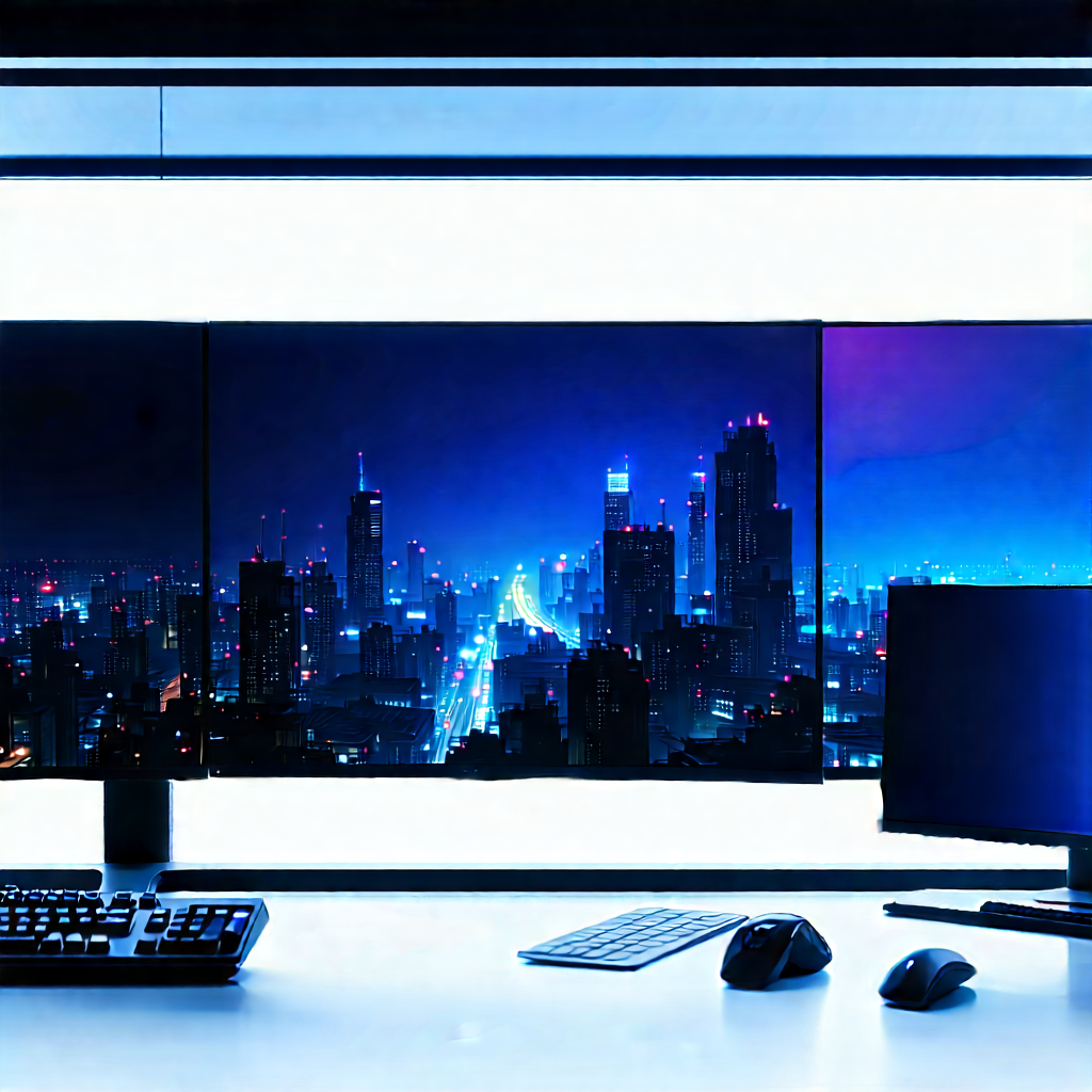 Futuristic Tech Startup Office With Computer Monitor