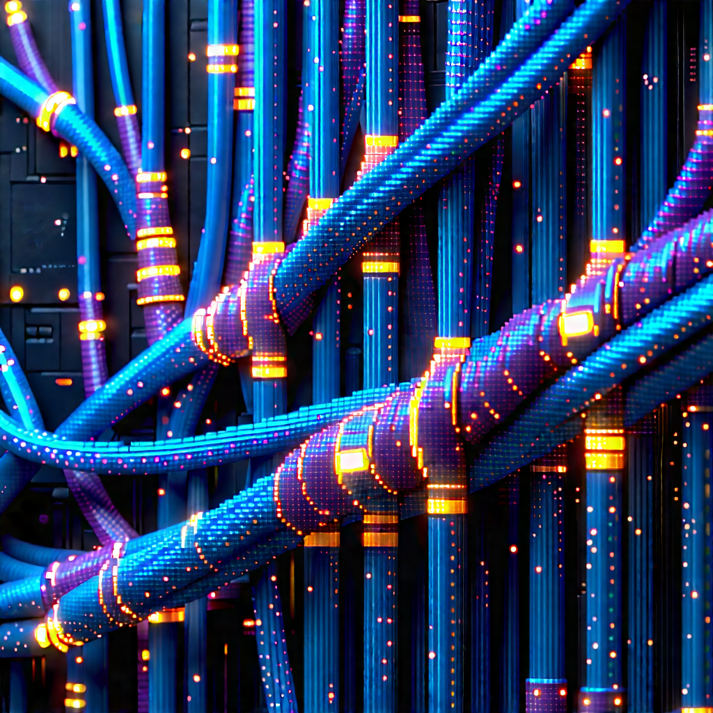 Close-up of fiber optic cables