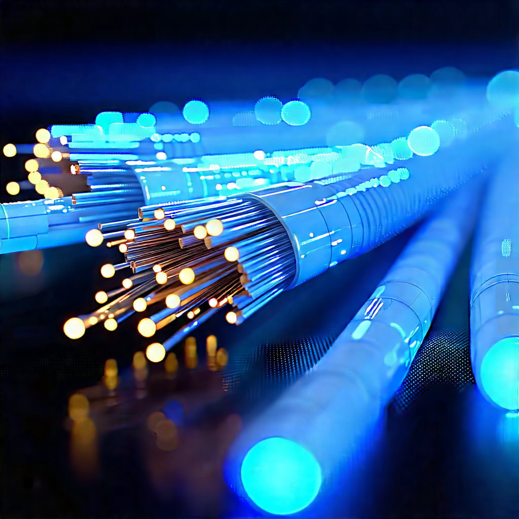 Close-up Of Fiber Optic Cables With Close-up Blue