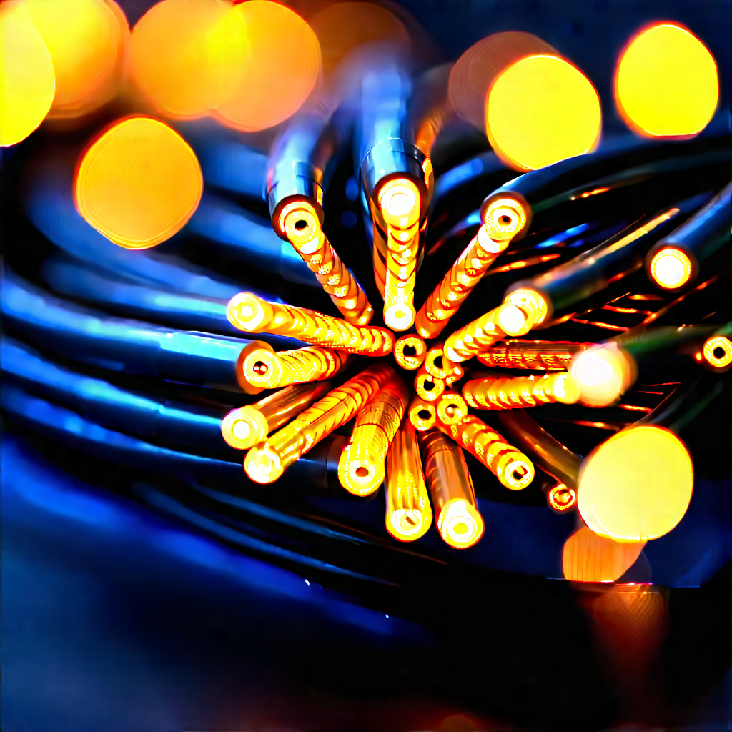 Close-up Of Fiber Optic Cables With Close-up Bunch