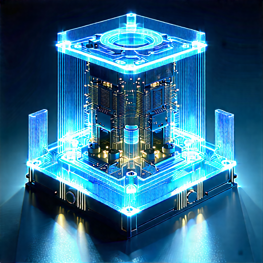 Quantum Computer With Blue Light Glow With Blue White