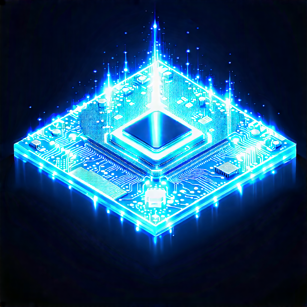 Quantum Computer With Blue Light Glow With Blue White