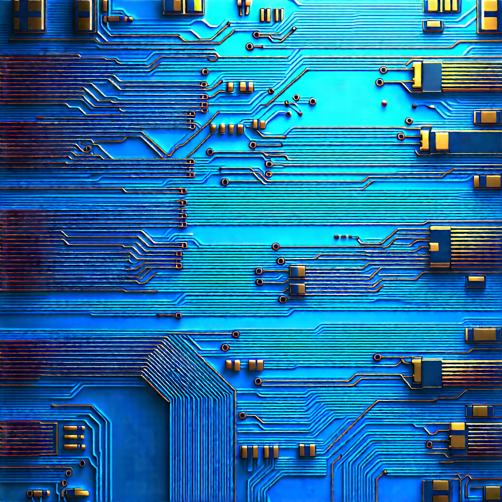 Circuit board with blue light glow